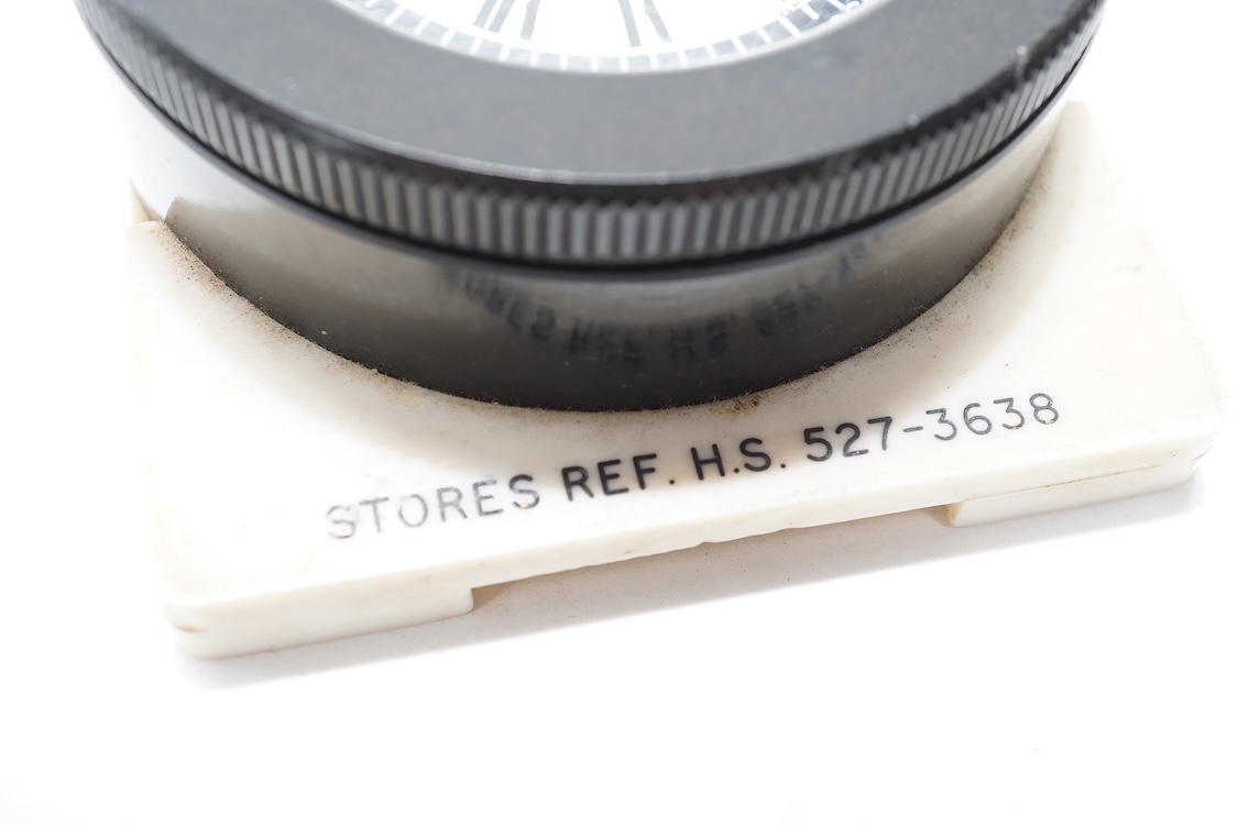 A WWII Fairley Swordfish cockpit pocket watch in a Bakelite outer case, signed to the dial H. Goley & Son Ltd., London, 720, and engraved to the reverse with broad arrow and HS.4, the case engraved with ‘Stores Ref. H.S.